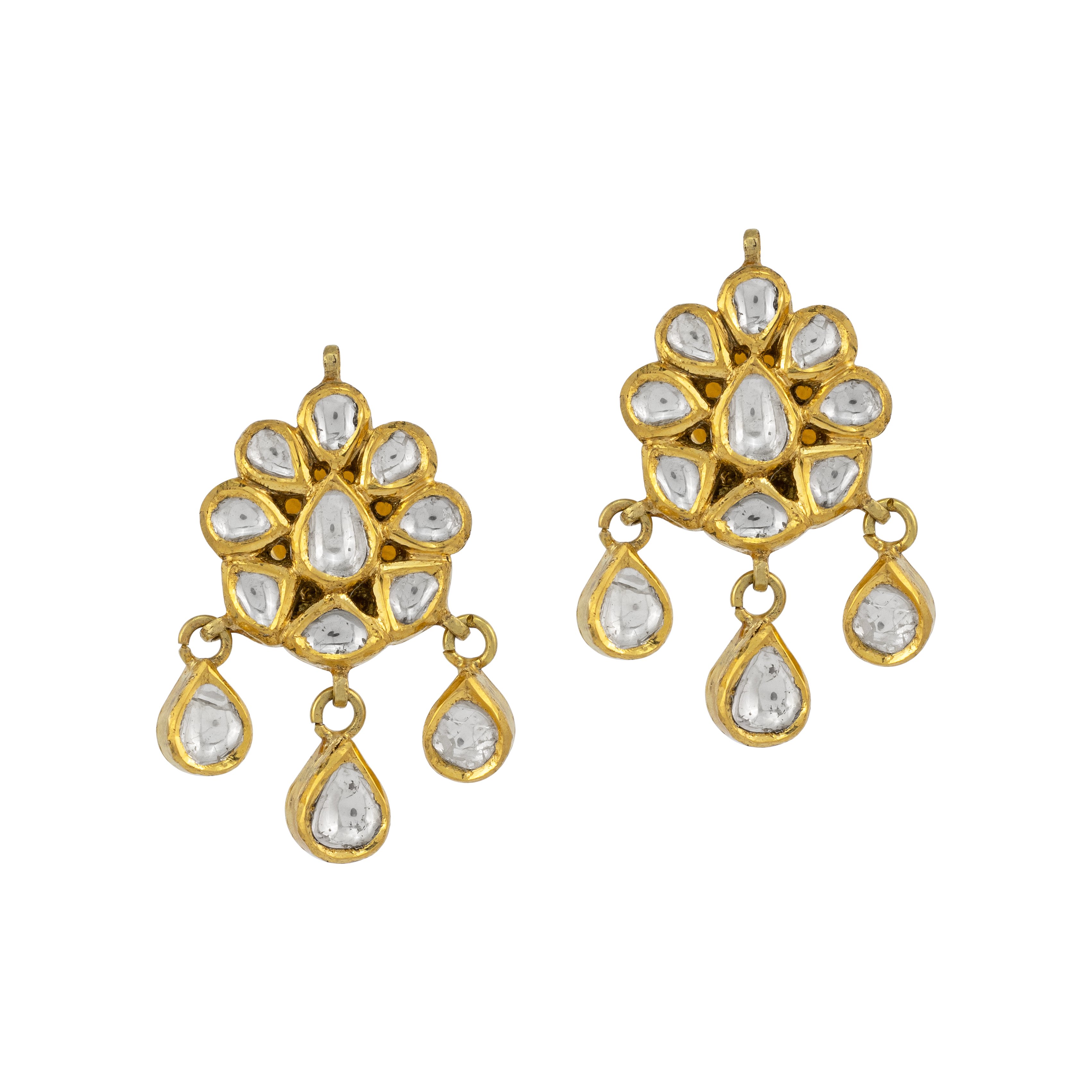 Floral Polki Earring with Teardrop Polki Drops